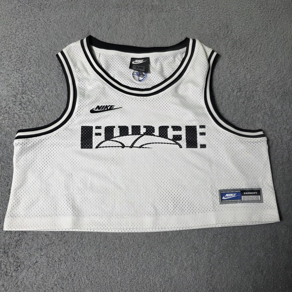Nike Womens Small Jersey Tank Top White Force Mesh Cropped Basketball Sporty